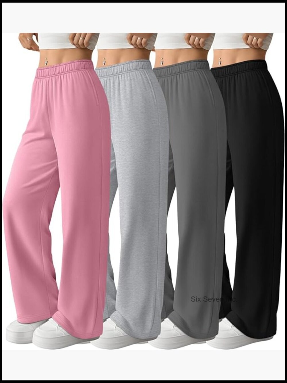 4 Pack Womens Wide Leg Sweatpants Baggy High Waisted Lounge Pants Drawstring